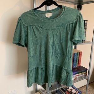 Anthropologie teal acid wash style shirt